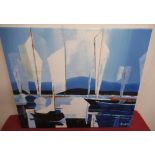 Andrea: Sailing boats in a harbour, oil on canvas, signed, unframed, H60cm W50cm