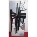 Modern art picture, oil on canvas, initialled C.J, unframed, H101cm W40cm