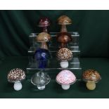 Wedgwood glass mushrooms in various colours and designs, H10cm (10)