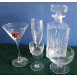 Ships type decanter, crystal whisky decanter, large beer glass, other glasses, and a selection of