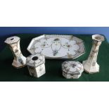 Edwardian S Hancock & Sons Royal Corona Ware "Stella" dressing table set comprising a pair of