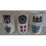 Collection of W H Goss crested china cups, for Berwick-on-Tweed, Lee-on Sea, Ilfracombe, Taunton,