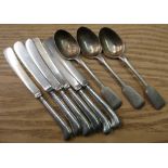 Set of six tea knives with silver pistol grip handles, Sheffield 1914 and three Victorian old