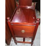 Geo.111 style mahogany side table with end drawer on turned supports with stretcher, W61cm D42cm