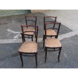 Set of four unusual Bentwood cafe style chairs with leather seats