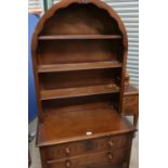 Oak Dutch style dresser, arched twin shelf back above two short & one long drawer and two doors,