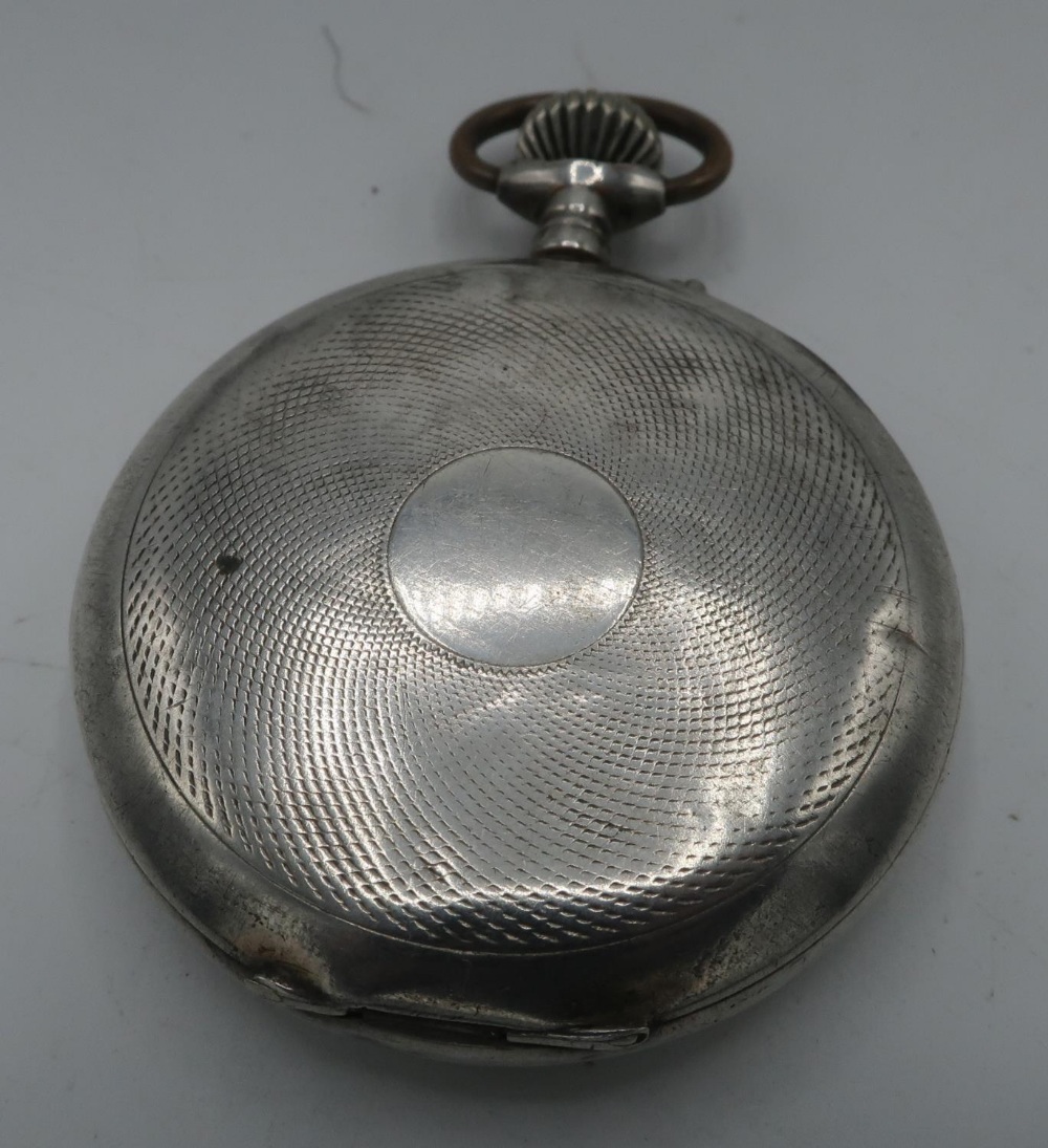 Continental silver open faced pocket watch, white Arabic dial with black and red numerals and - Image 2 of 2