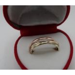 9ct tri-coloured gold hallmarked Russian wedding ring, sizes R, R, T 3.4g