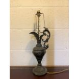 Cast metal table lamp in the form of a Roman ewer H55cm