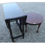 Oak gate-leg table on turned supports and a mahogany coffee table on cabriole legs with claw and