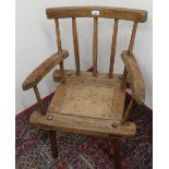 Early 19th C country made Irish rustic ash stick back open armchair, on four turned out-splayed