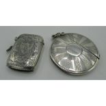 Edw.Vll hallmarked silver circular Vesta with sunburst design, Chester 1903 by William Neal, D4cm,