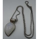 Silver teardrop shaped moonstone pendant on chain, both stamped 925