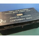 Military japed metal uniform trunk with brass plaque for Captain G.A.Knapp, with additional white