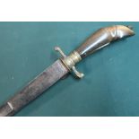 Georgian 18th century German/Continental hunting hanger. Single edge 18 ½ ? curved steel blade