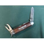 1930?s Scout Knife with 4 folding blades/tools Wooden scales inset with ?SCOUT KNIFE? 9cm (3 ½?)