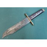 Sheffield made Pat Mitchell Bowie type knife with 7" blade, brass cross piece and two piece wood