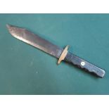 19th C clip blade Bowie 9" blade with brass mounts and cross piece with two piece wooden grip