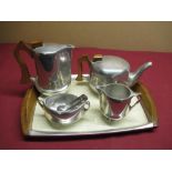 Picquot ware four piece tea service on wooden handled tray (5)