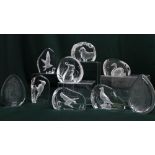 Collection of Wedgwood crystal etched glass decorative plaques including Christmas scenes, goose,