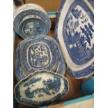 Collection of 19th C and later blue and white Willow pattern transfer print ceramics including