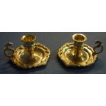 Pair of white metal Eastern chamber sticks with dragon shaped handles c.1965, impressed marks, H5.