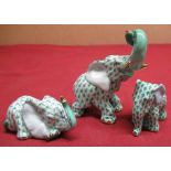 Herend model of a standing Elephant 5266, another baby Elephant 5265, and a resting Elephant 5561,