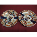 Pair of early 20th C Imari circular waved edge dishes, D22cm