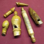 Mauchline ware souvenir whistle "Bowness and Windemere, a continental souvenir whistle and four