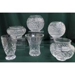 Collection of cut glass large bowls and vases including Webb Corbett and Waterford Nocturne (6)