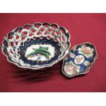 First period Worcester lozenge shaped pin tray with fluted edges, polychrome floral decoration