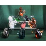 Collection of Wedgwood glass birds (6) and similar glass squirrels, various colours (3)