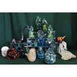 Collection of Mdina glass animals and figures: seahorses, elephants, apple, swan and birds (13)