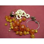 Synthetic amber beads, simulated pearl necklace, enamel bangle etc (AF)