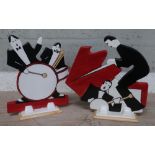Two Wedgwood Bizarre by Clarice Cliff 'Age of Jazz' models of musicians, Man with Drum and Man at
