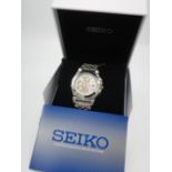 Seiko 100m SNA526 quartz chronograph alarm with date. Stainless steel case on matching stainless