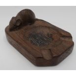 Robert Mouseman Thompson - adzed oak ashtray with carved signature mouse, D10cm