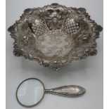 Victorian Sterling silver octagonal bon-bon dish, with shell and scroll border and alternate pierced