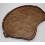 Robert Mouseman Thompson - kidney shaped adzed oak tea tray with raised border, carved with two