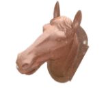 Cast iron wall mounted head and neck study of a race horse H73cm W39cm D55cm