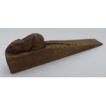 WITHDRAWN - Robert Mouseman Thompson - an adzed oak door wedge, carved with signature mouse L1