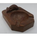 Robert Mouseman Thompson - adzed oak ashtray with carved signature mouse, D10cm