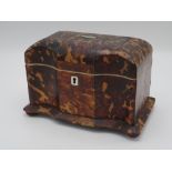 Victorian tortoishell breakfront tea caddy, hinged lid with cartouche engraved R, interior with
