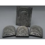 Modern Italian hallmarked silver Icon, relief decorated with Madonna & Child, H14cm W11cm, and three