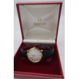 1970's Gents Omega De Ville 9ct gold manual wrist watch, circular dial with baton numerals, movement