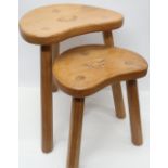 Terry Ram Man Harrington - graduated pair of Yorkshire oak kidney shaped stools, on faceted tapering