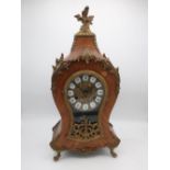 Louis XV style walnut bracket clock, shaped case with scrolling acanthus leaf mounts, shaped door