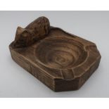 WITHDRAWN - Robert Mouseman Thompson style - adzed oak ashtray carved with signature mouse D10cm