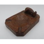 Robert Mouseman Thompson - adzed oak ashtray carved with signature mouse D10cm