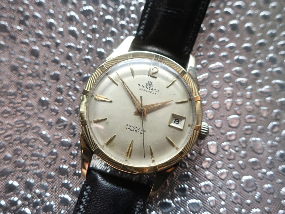 Bucherer automatic wristwatch with date, gold plated and stainless steel case on leather strap, - Image 2 of 3